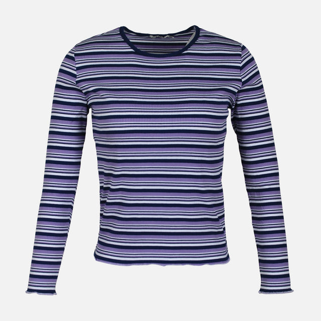 WOMEN RIB STRIPER LONG SLEEVE TEE
