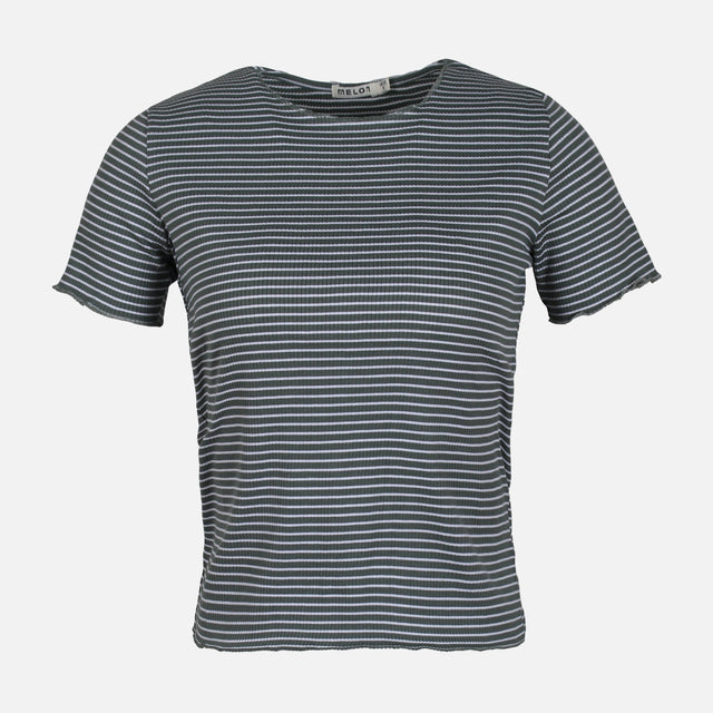 WOMEN RIB STRIPER SHORT SLEEVE TEE