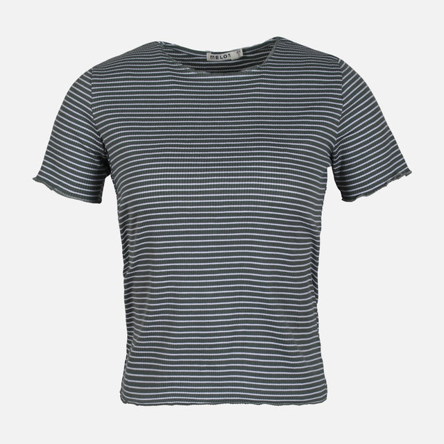 WOMEN RIB STRIPER SHORT SLEEVE TEE