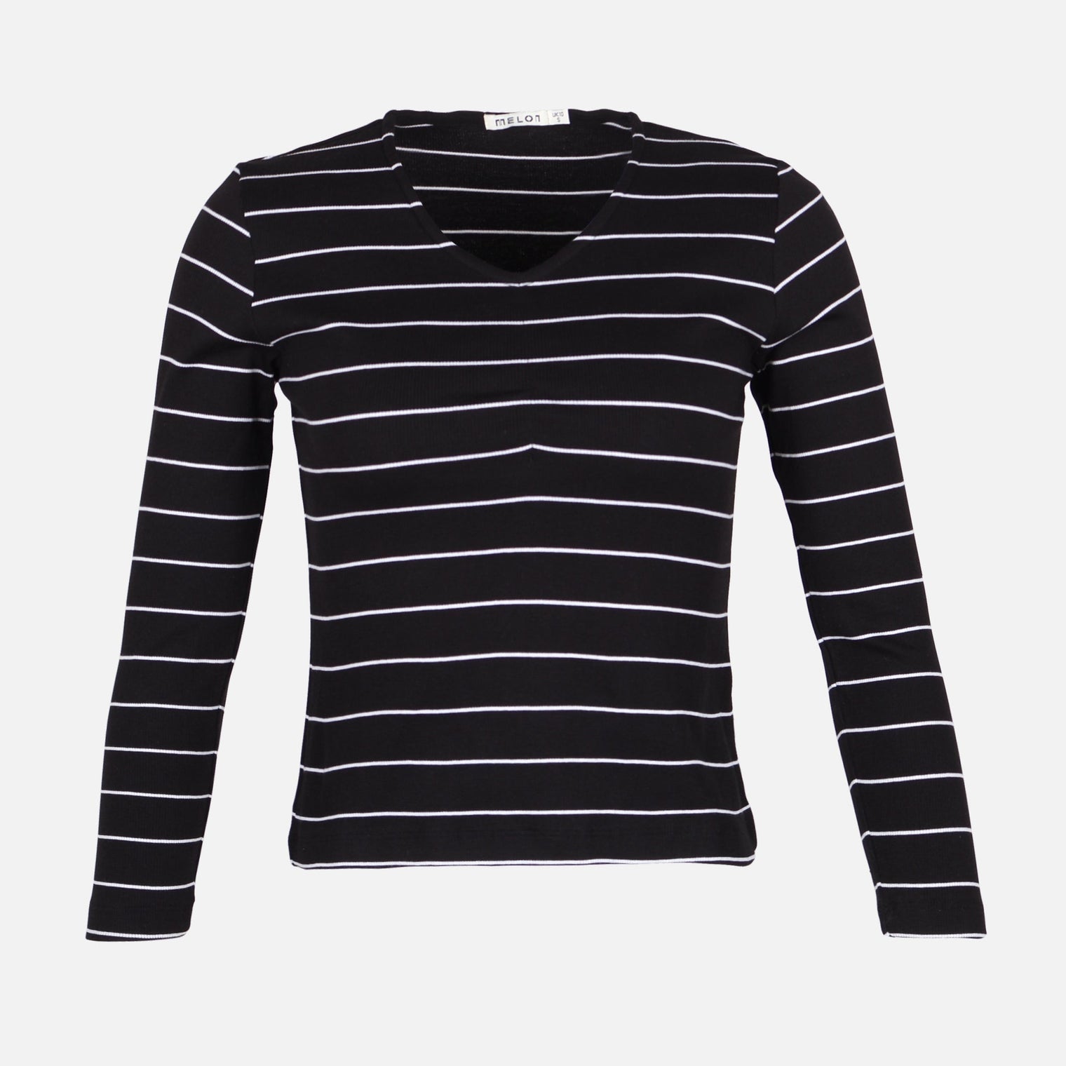 WOMEN RIBBED STRIPE T-SHIRT LONG SLEEVE