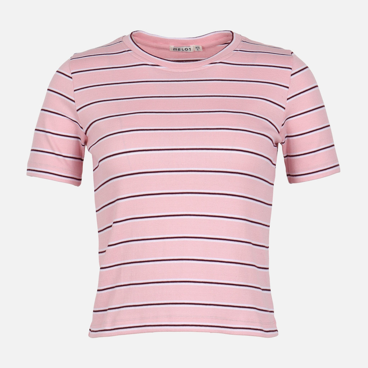 WOMEN RIBBED STRIPE T-SHIRT SHORT SLEEVE
