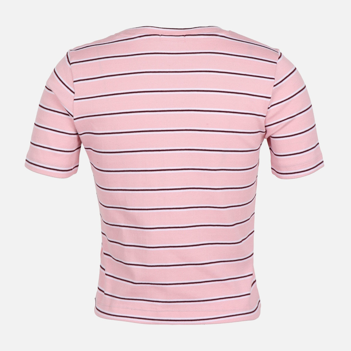 WOMEN RIBBED STRIPE T-SHIRT SHORT SLEEVE