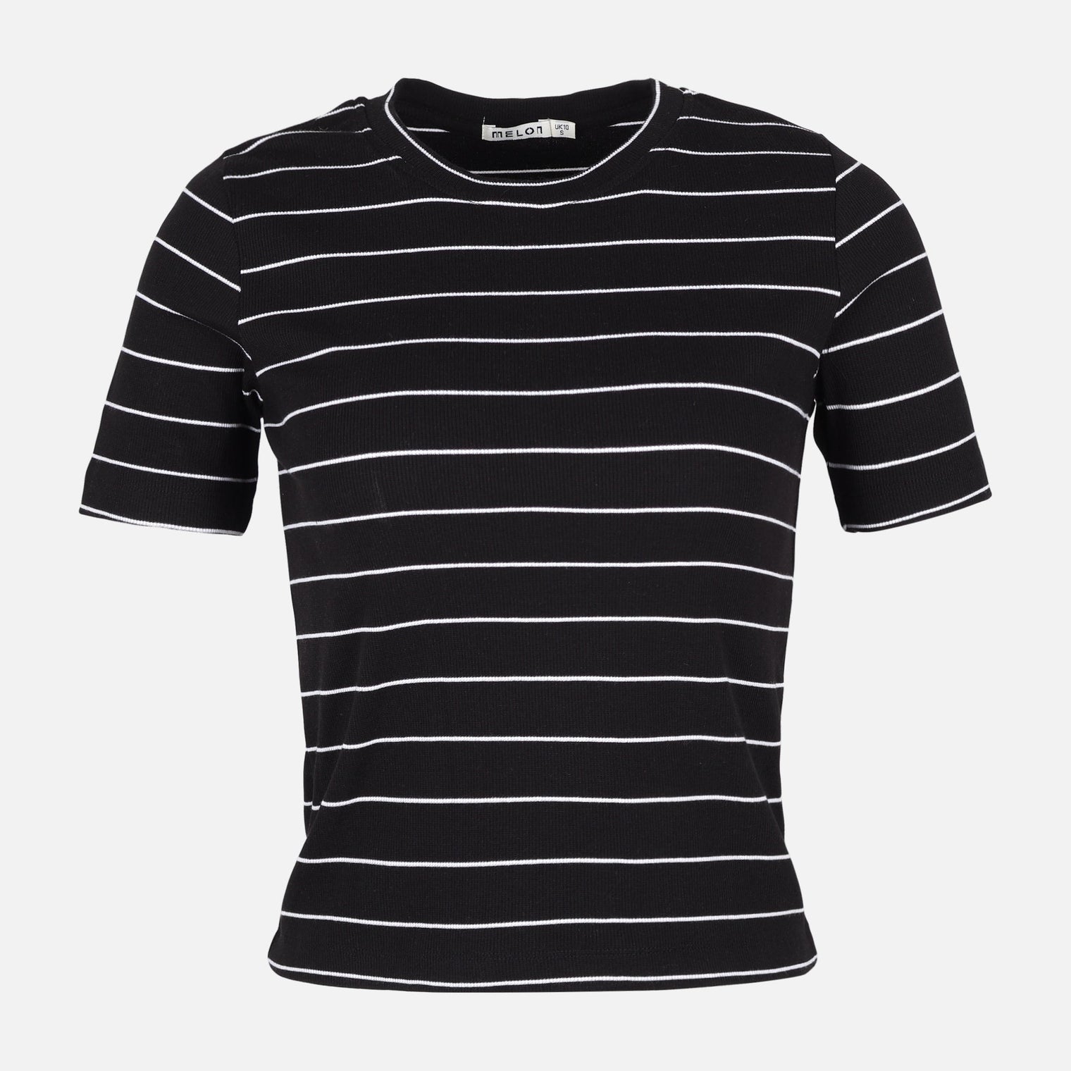 WOMEN RIBBED STRIPE T-SHIRT SHORT SLEEVE