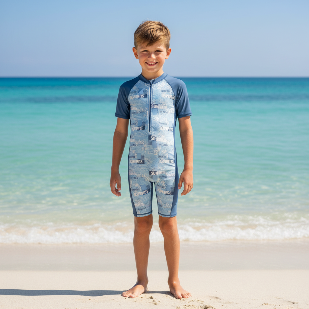Boys One Piece Swimsuit Short Sleeve