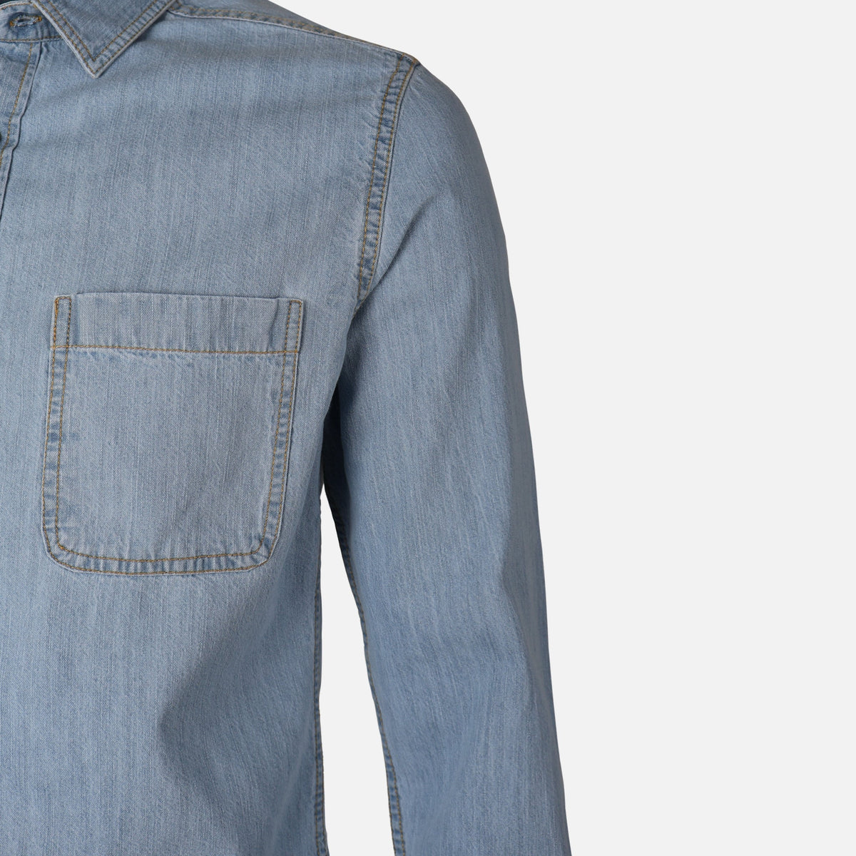 Men Long Sleeve Slub Denim Shirt With Pocket