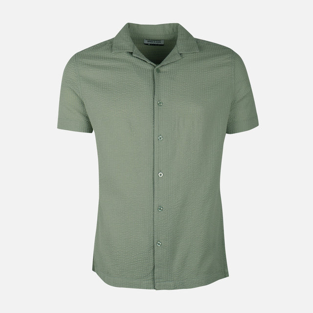 Men Short Sleeve Open Collar Seer Sucker Shirt