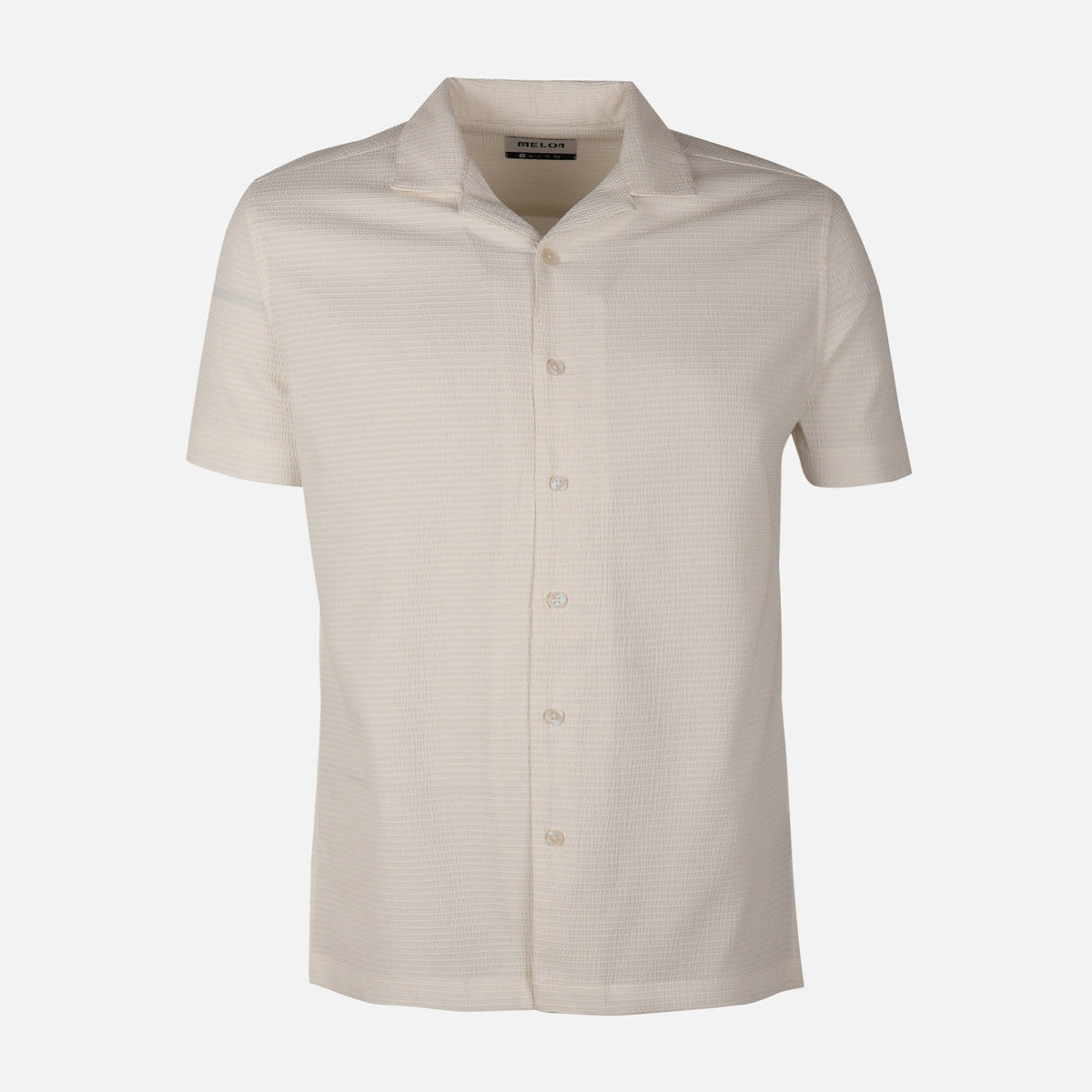 Men Short Sleeve Open Collar Textured Crinkle Shirt