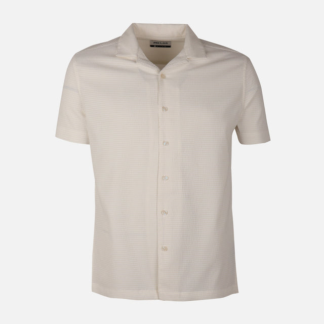 Men Short Sleeve Open Collar Textured Crinkle Shirt