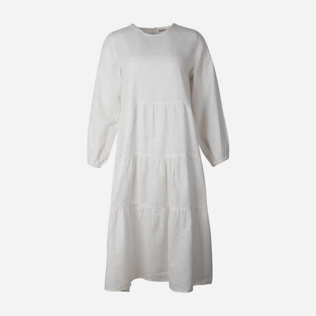 Women Long Sleeve Linen Blend Ankle Dress