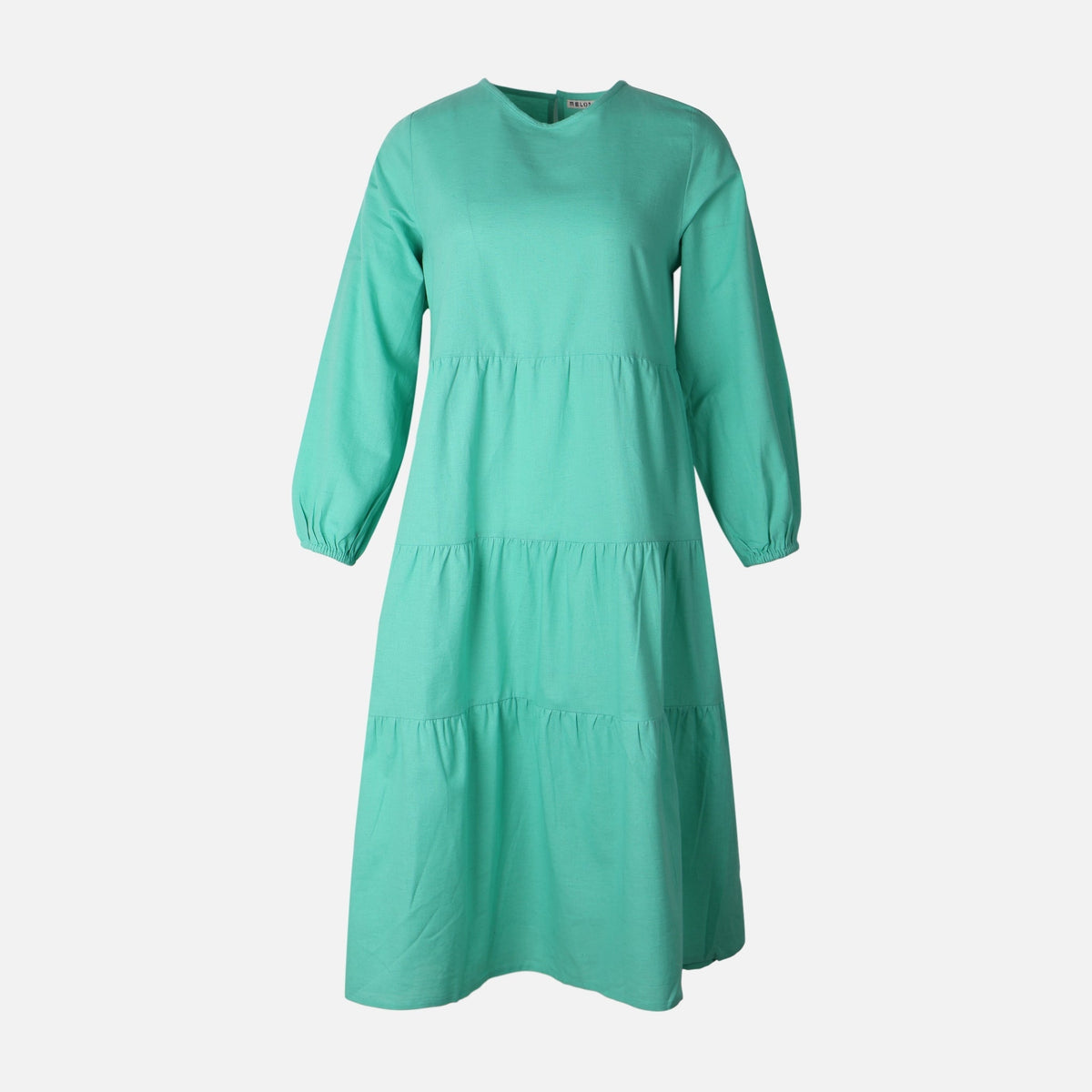 Women Long Sleeve Linen Blend Ankle Dress