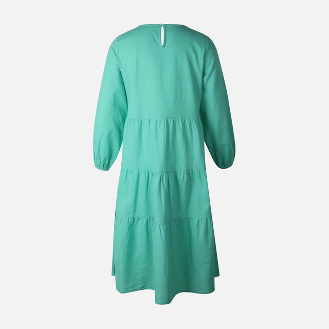 Women Long Sleeve Linen Blend Ankle Dress