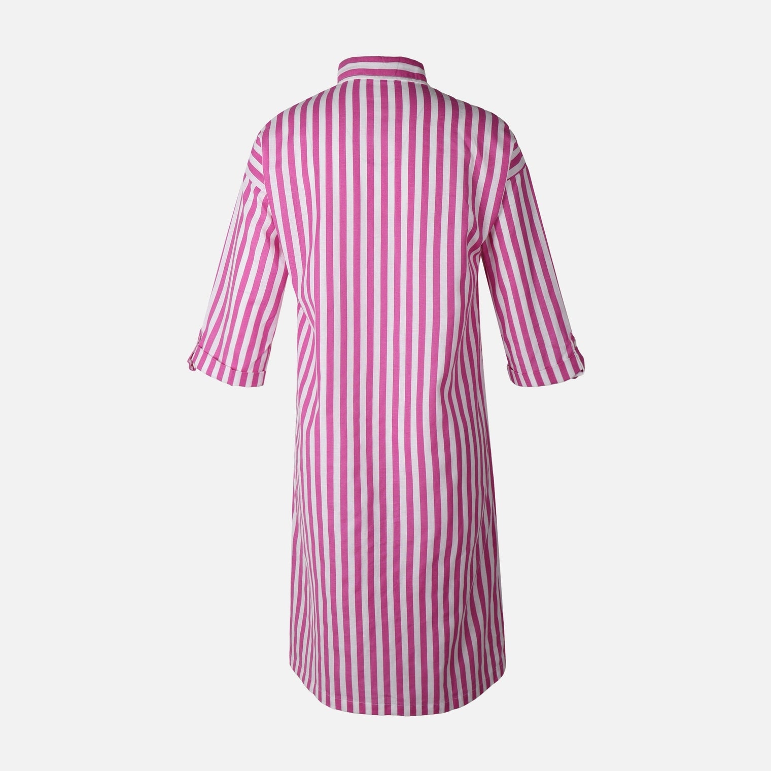 Women 3/4 Sleevr Linen Blend Shirt Stripe Dress