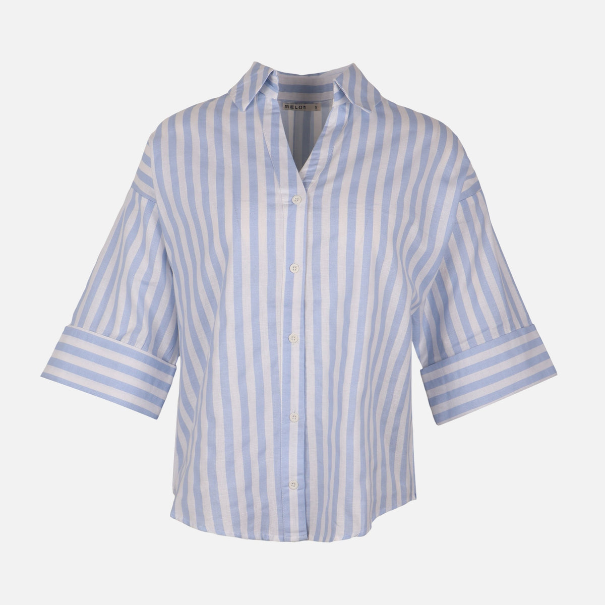 Women Long Sleeve Linen Blend Stripes Shirt
