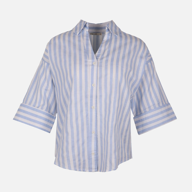 Women Long Sleeve Linen Blend Stripes Shirt