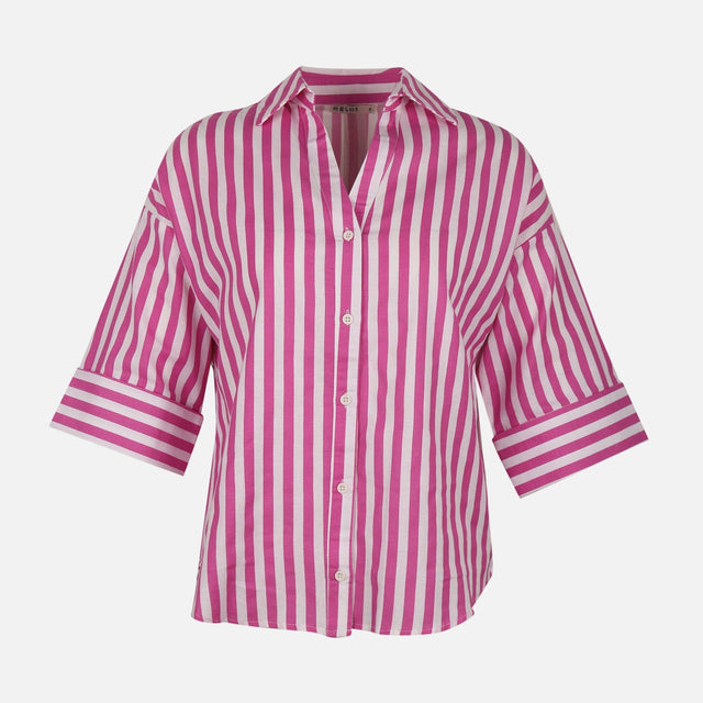 Women Long Sleeve Linen Blend Stripes Shirt