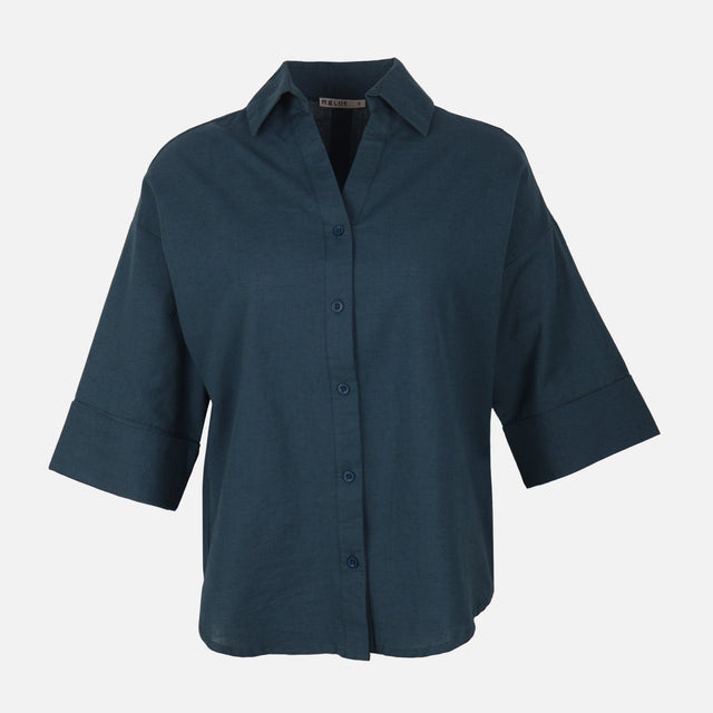 Women Long Sleeve Linen Blend Solid Shirt