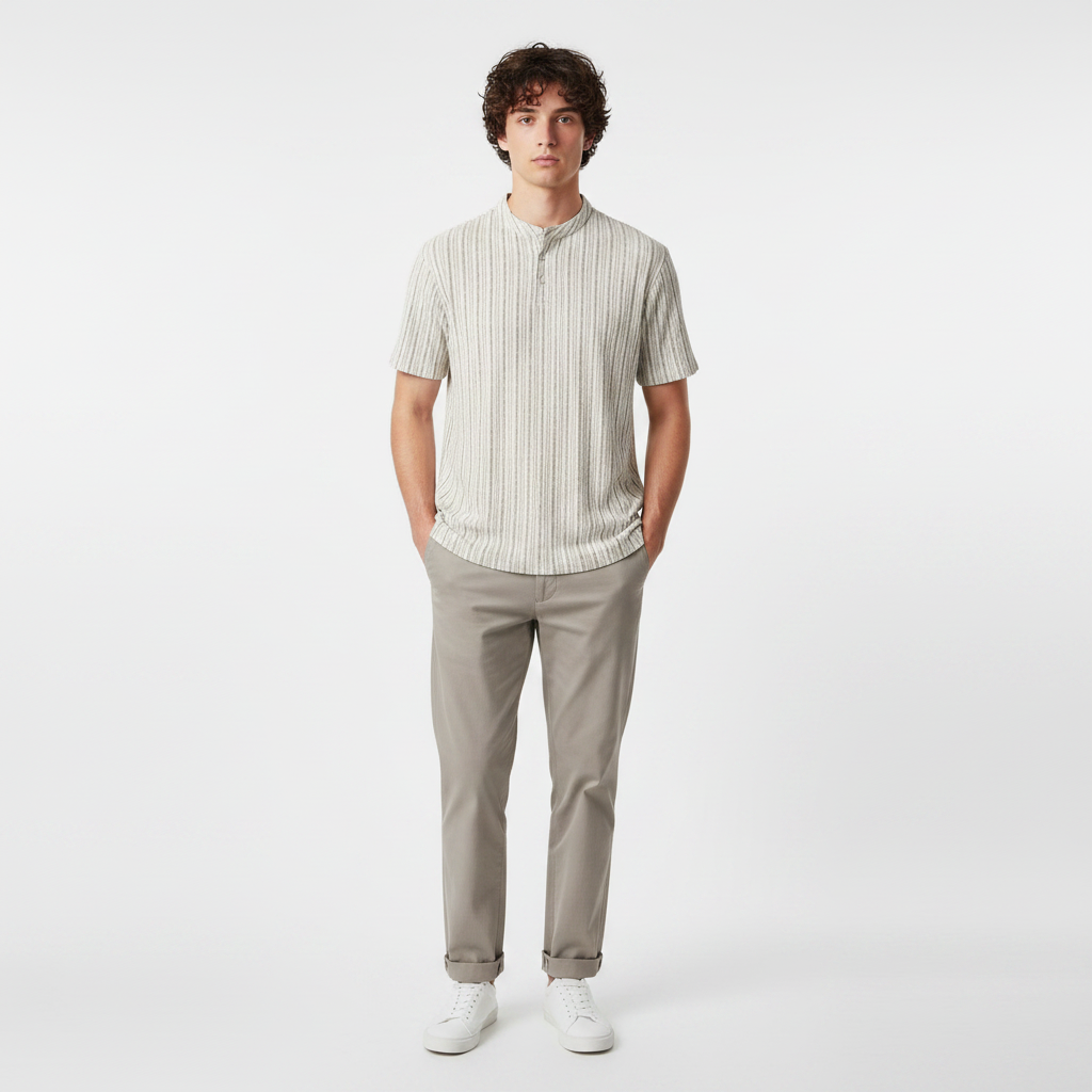 Men Structure T-Shirt Henley Neck