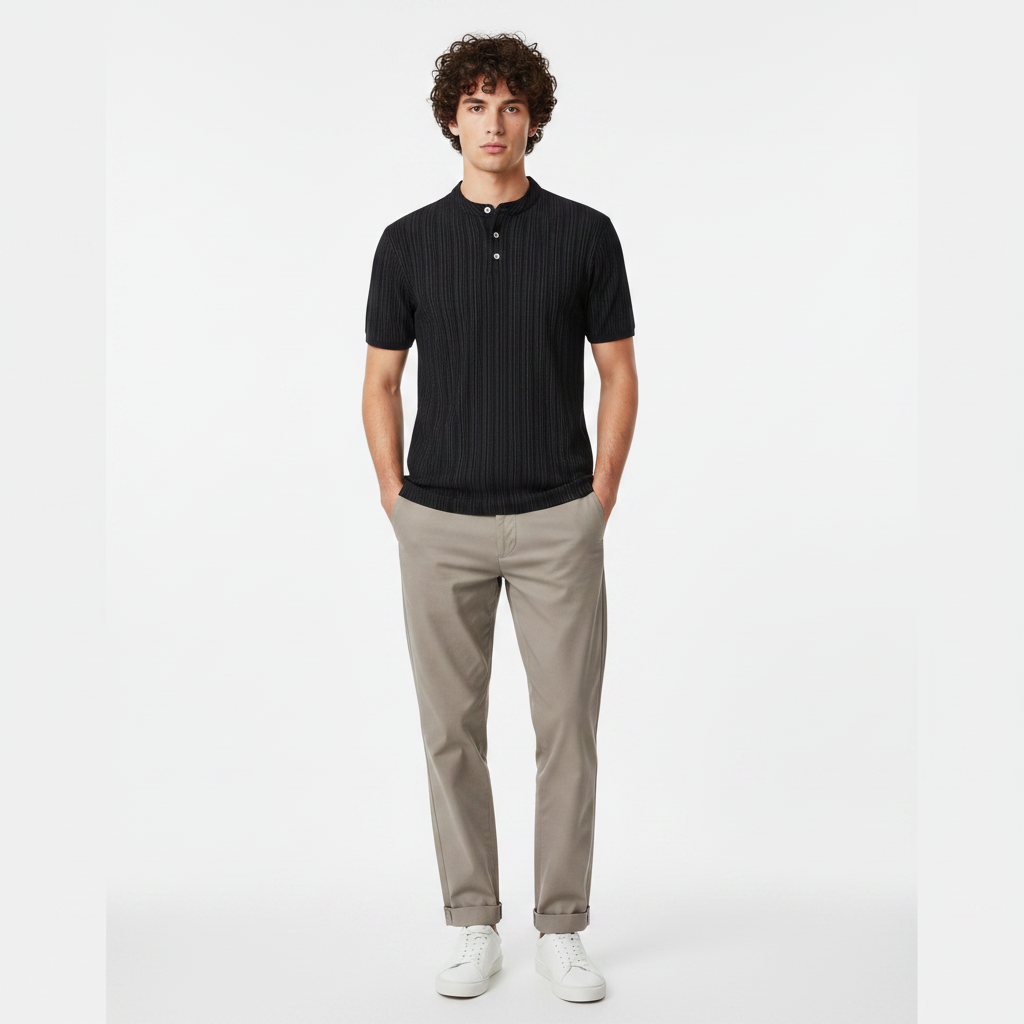 Men Structure T-Shirt Henley Neck