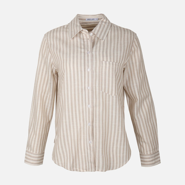 Women Linen Blend Striped Shirt