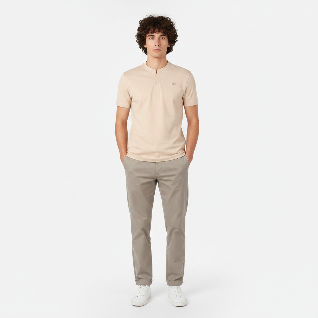 Men Pique Henley T-Shirt Short Sleeve
