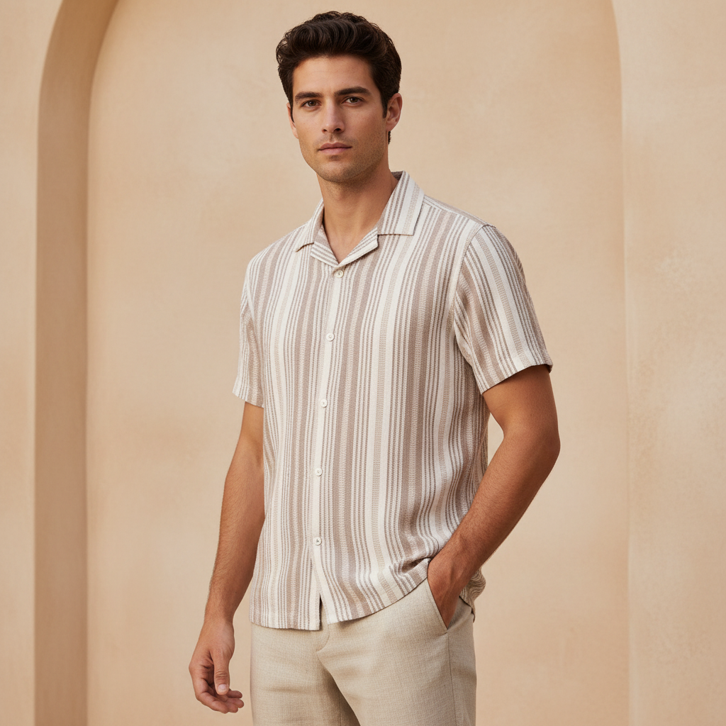 Mens Knitted Short Sleeve Shirt
