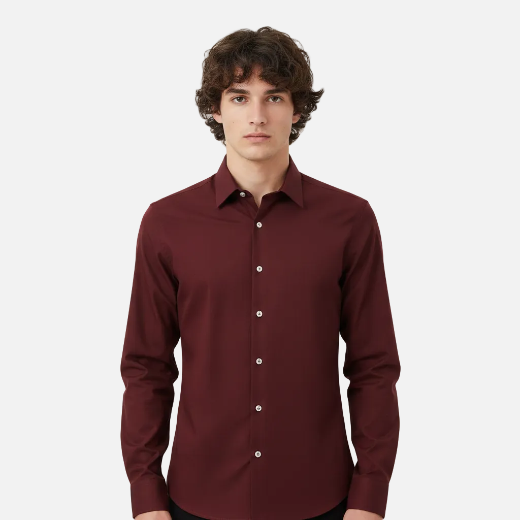 Men Basic Oxford Shirt Long Sleeve Spandex