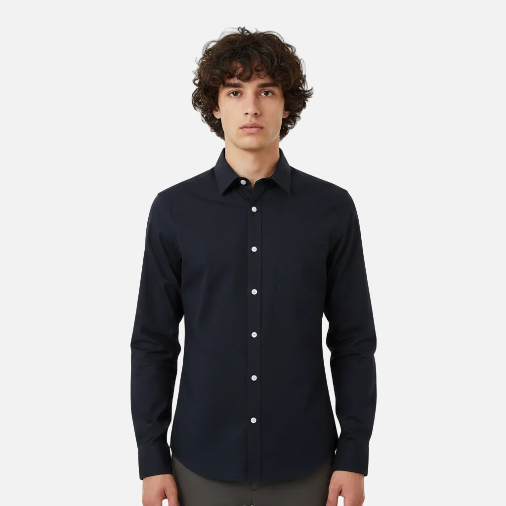 Men Basic Oxford Shirt Long Sleeve Spandex