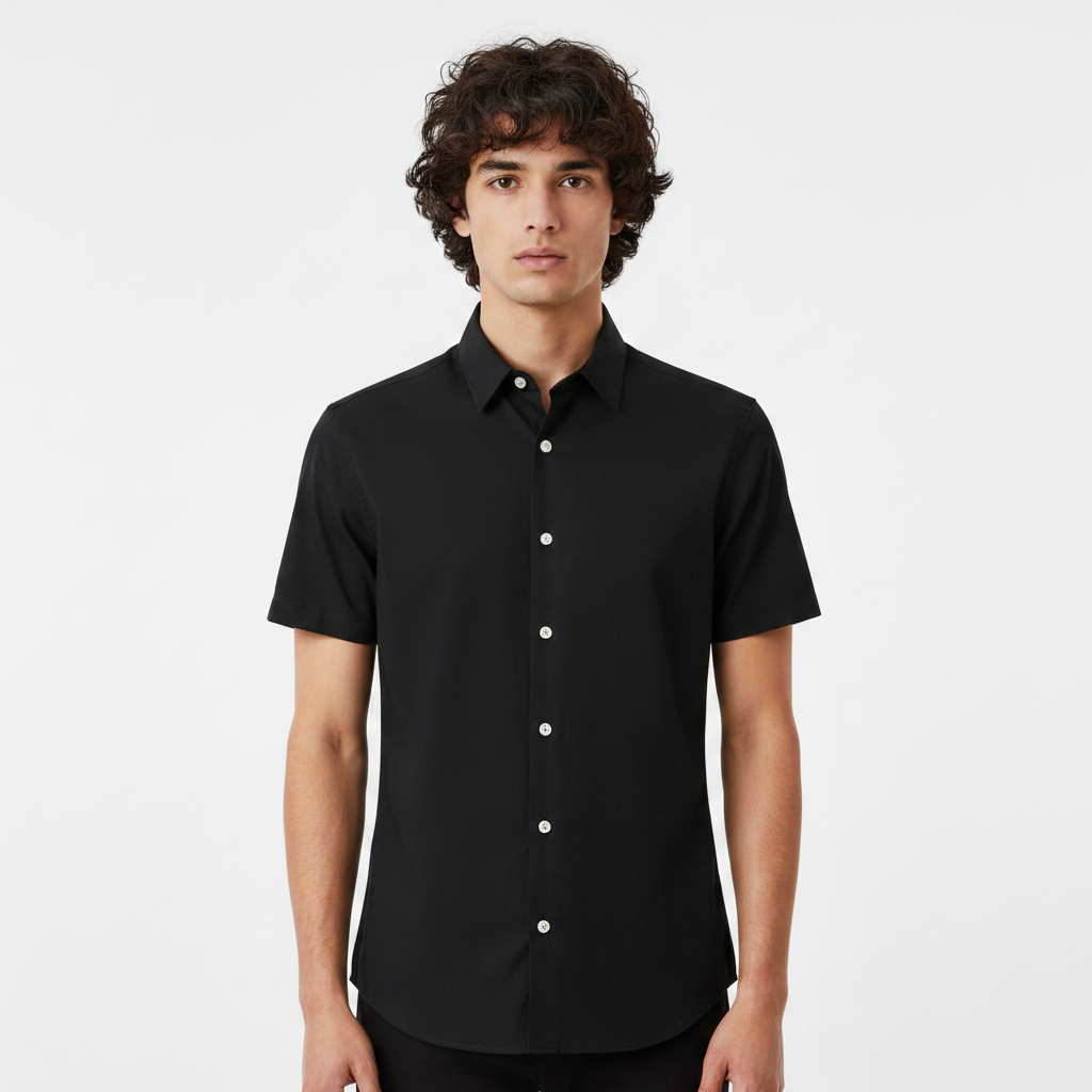 Men Basic Oxford Shirt Short Sleeve Spandex