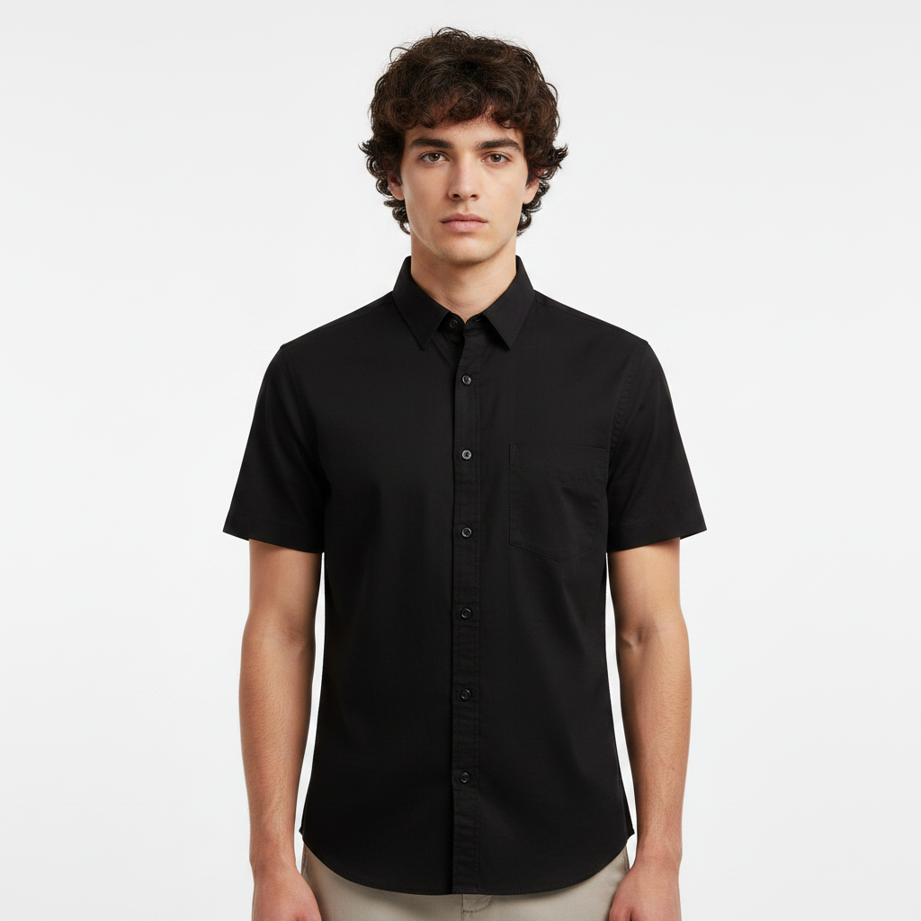 Men Basic Oxford Shirt Short Sleeve Spandex