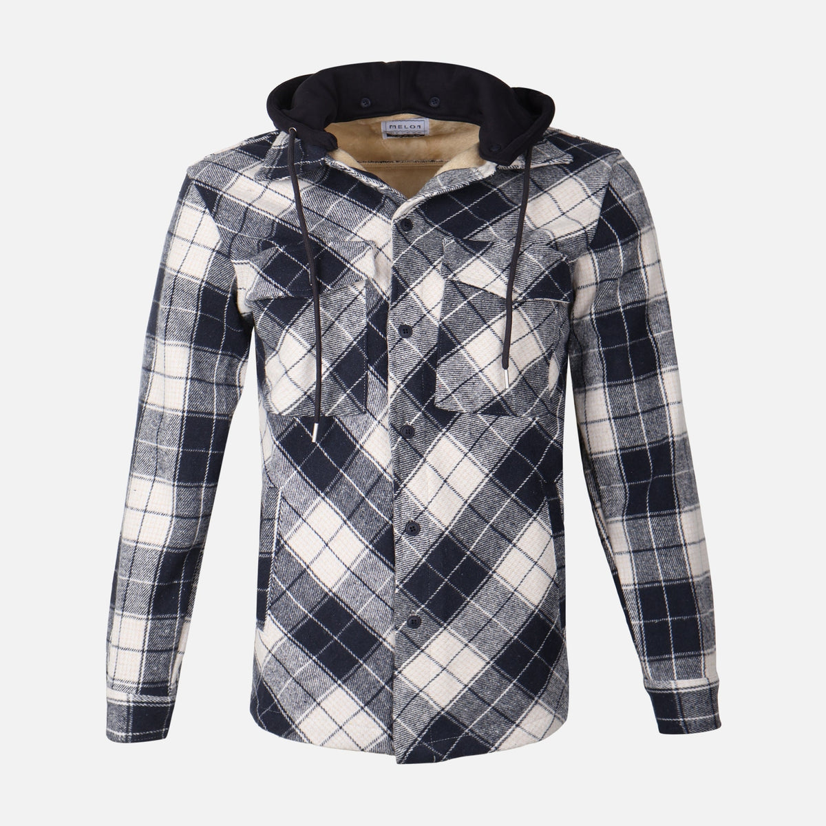 MEN HOODED LONG SLEEVE SHIRT WITH COLLAR