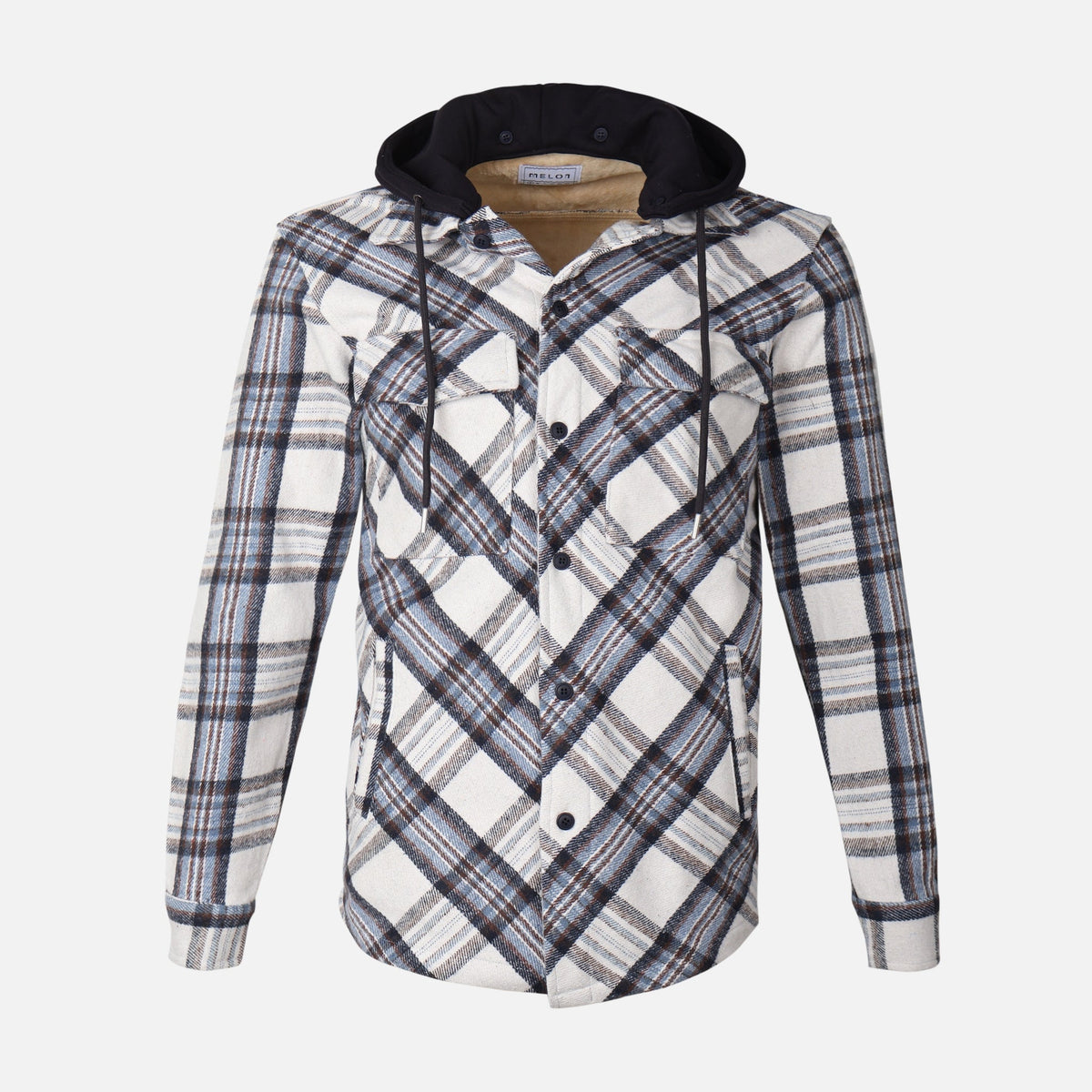 MEN HOODED LONG SLEEVE SHIRT WITH COLLAR