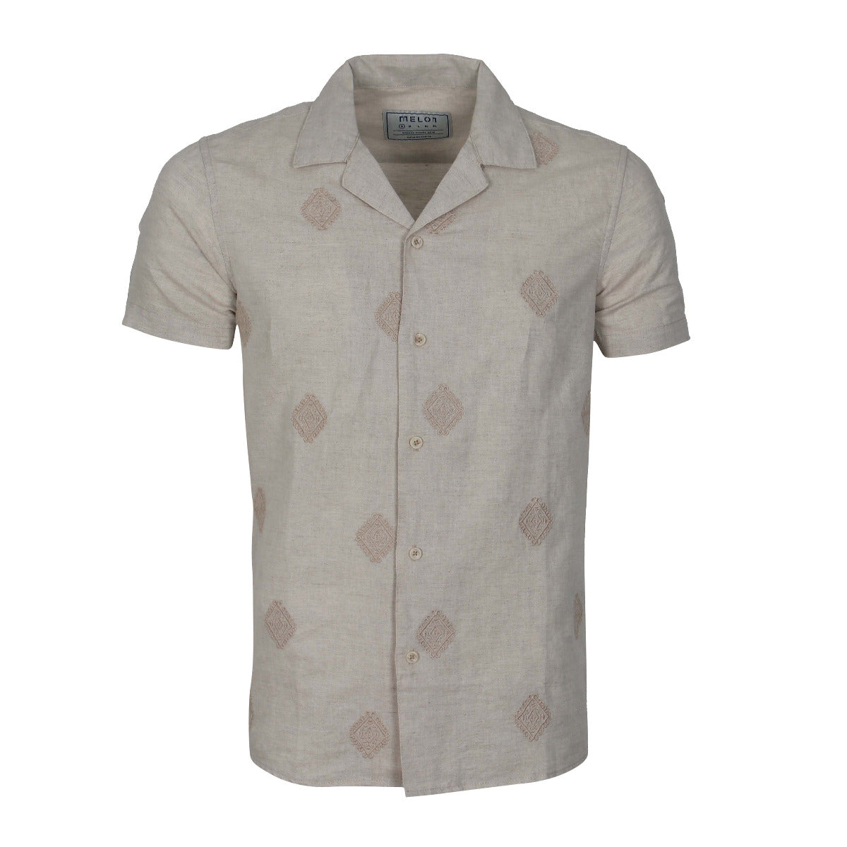 Men Linen Shirt Short Sleeves Regular Fit