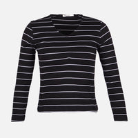 WOMEN RIBBED STRIPE T-SHIRT LONG SLEEVE 