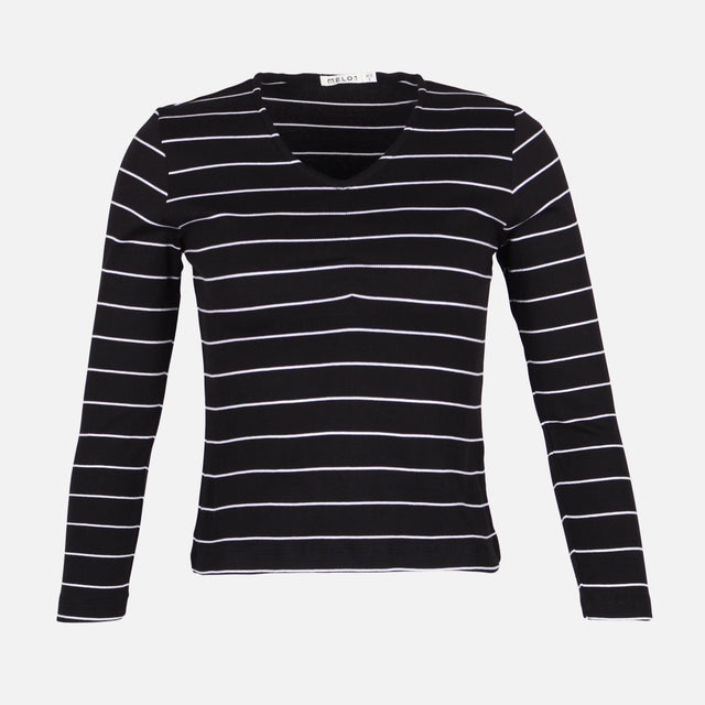 WOMEN RIBBED STRIPE T-SHIRT LONG SLEEVE 