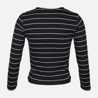 WOMEN RIBBED STRIPE T-SHIRT LONG SLEEVE 