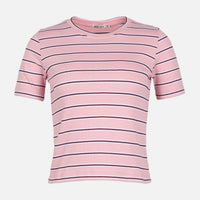 WOMEN RIBBED STRIPE T-SHIRT SHORT SLEEVE 