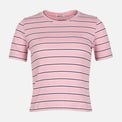 WOMEN RIBBED STRIPE T-SHIRT SHORT SLEEVE 