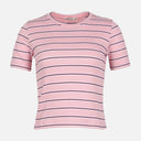 WOMEN RIBBED STRIPE T-SHIRT SHORT SLEEVE 
