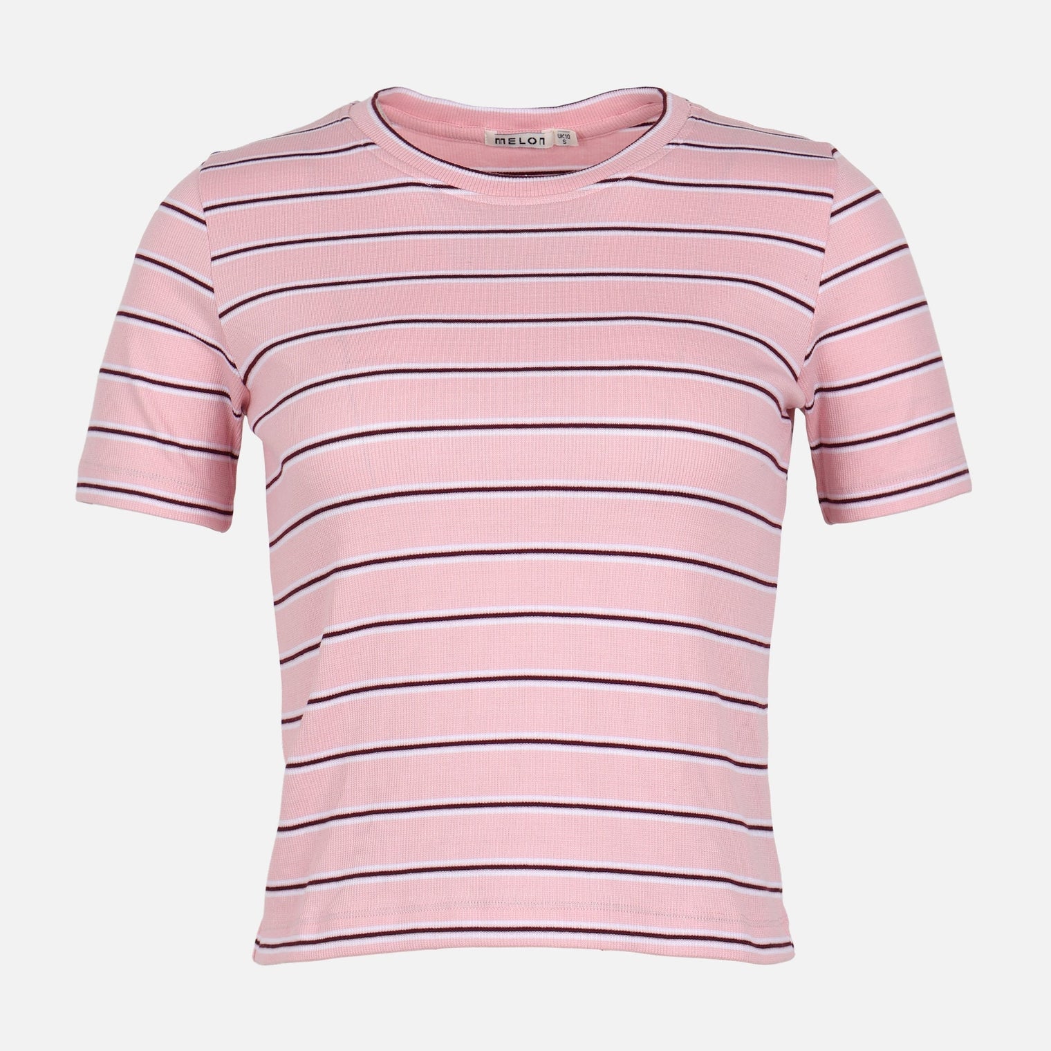 WOMEN RIBBED STRIPE T-SHIRT SHORT SLEEVE 