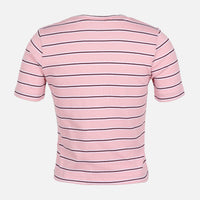 WOMEN RIBBED STRIPE T-SHIRT SHORT SLEEVE 