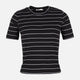 WOMEN RIBBED STRIPE T-SHIRT SHORT SLEEVE 