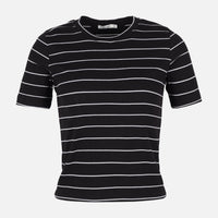 WOMEN RIBBED STRIPE T-SHIRT SHORT SLEEVE 