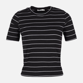 WOMEN RIBBED STRIPE T-SHIRT SHORT SLEEVE 
