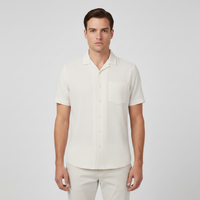 Men Short Sleeve Open Collar Textured Crinkle Shirt