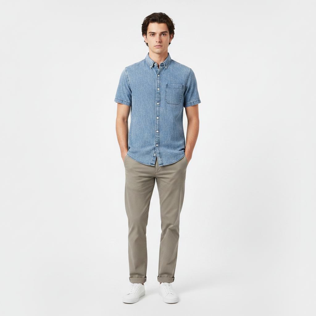 Men Woven Shirt  Short Sleeve With Pocket