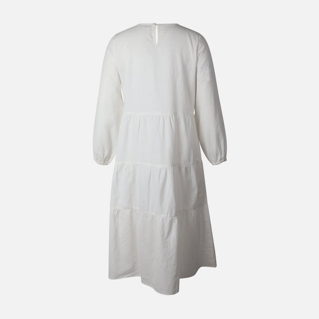 Women Long Sleeve Linen Blend Ankle Dress