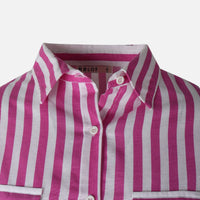 Women 3/4 Sleevr Linen Blend Shirt Stripe Dress