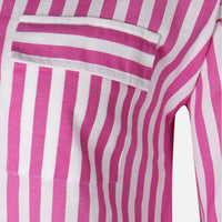 Women 3/4 Sleevr Linen Blend Shirt Stripe Dress