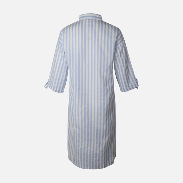 Women 3/4 Sleevr Linen Blend Shirt Stripe Dress
