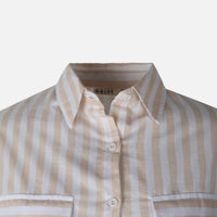 Women 3/4 Sleevr Linen Blend Shirt Stripe Dress